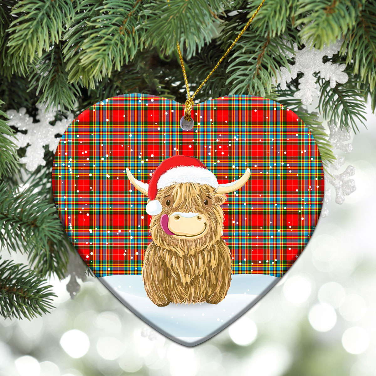 Clan Chattan Tartan Christmas Ceramic Ornament Highland Cows Style HK27 Chattan Tartan Tartan Ornament   