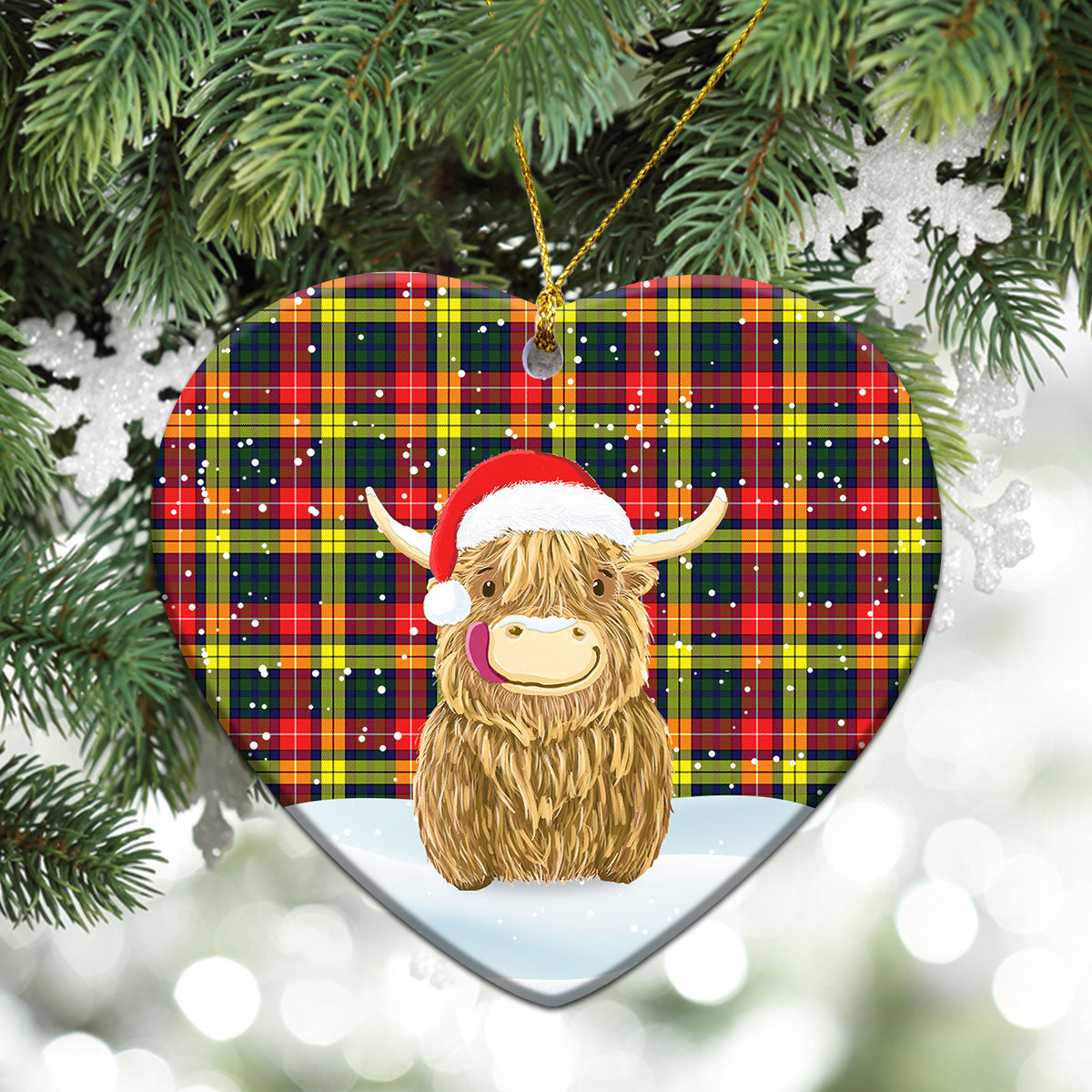 Clan Dewar Tartan Christmas Ceramic Ornament Highland Cows Style CR45 Dewar Tartan Tartan Ornament   