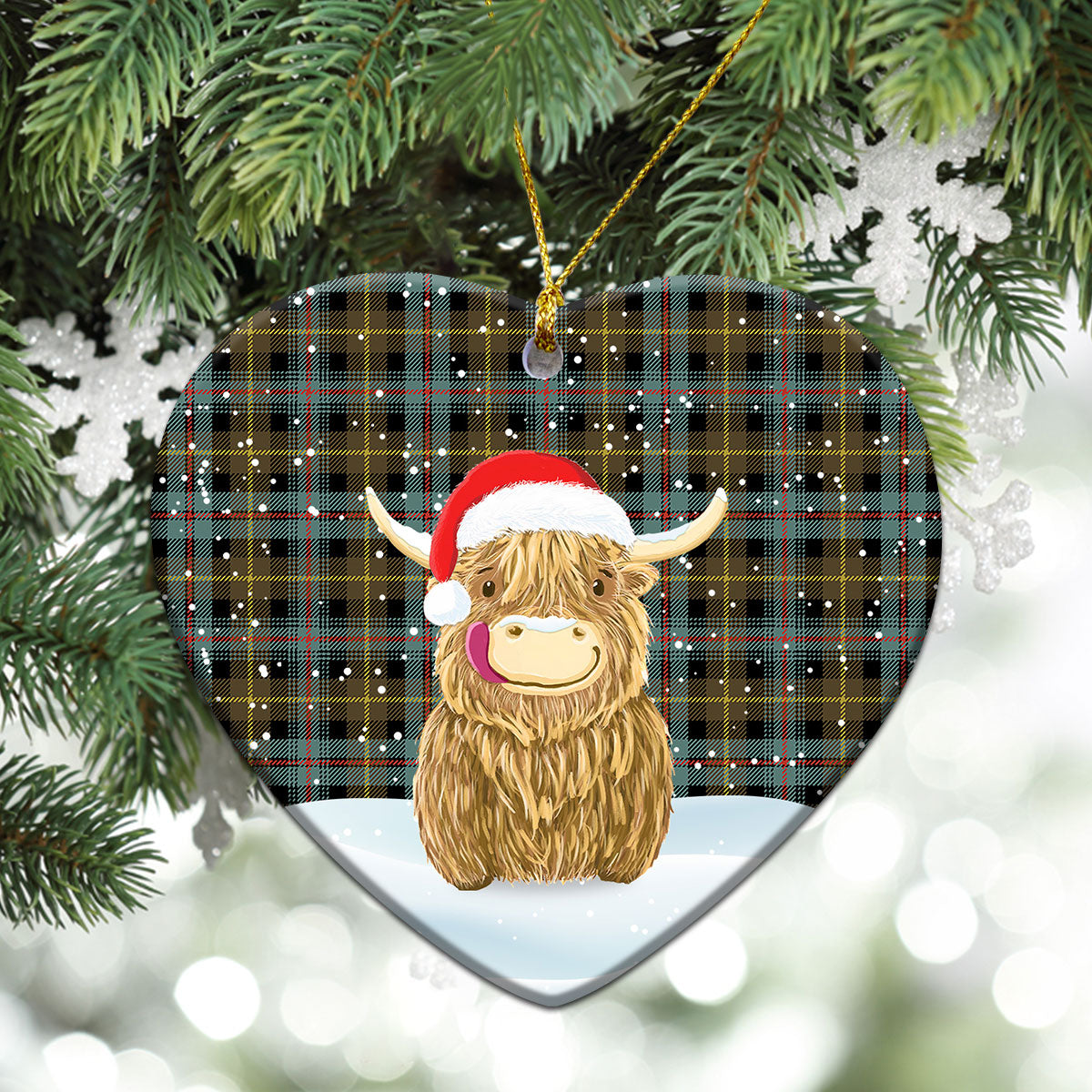Clan Farquharson Weathered Tartan Christmas Ceramic Ornament Highland Cows Style VO70 Farquharson Weathered Tartan Tartan Ornament   