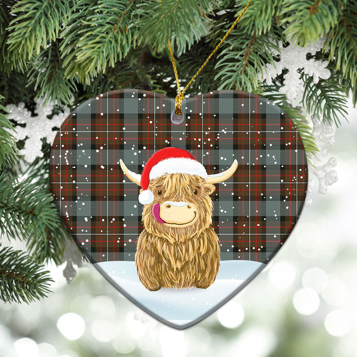 Clan Fergusson Weathered Tartan Christmas Ceramic Ornament Highland Cows Style XR12 Fergusson Weathered Tartan Tartan Ornament   