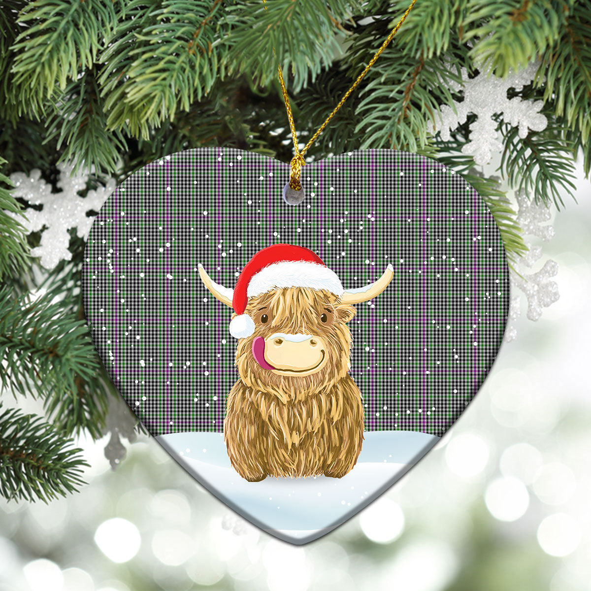 Clan Halliday Tartan Christmas Ceramic Ornament Highland Cows Style IB65 Clan Hall (Hall Tartan) Tartan Ornament   