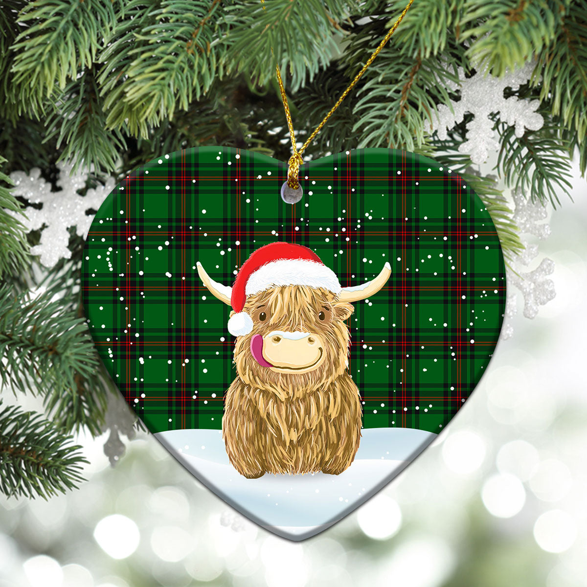Clan Kinnear Tartan Christmas Ceramic Ornament Highland Cows Style WA92 Kinnear Tartan Tartan Ornament   