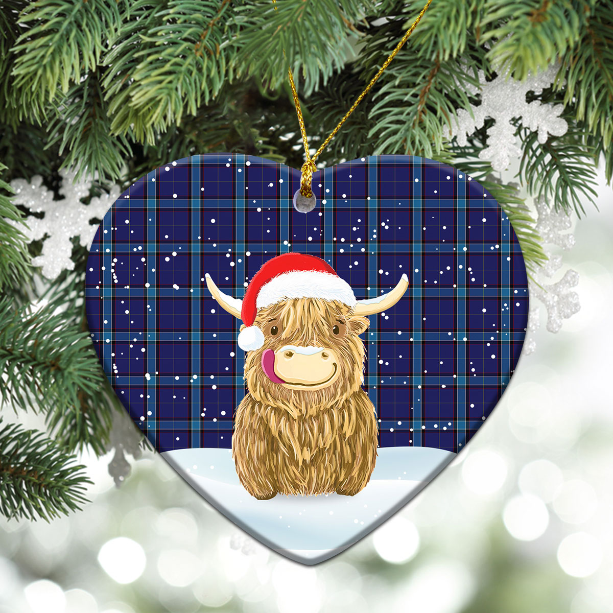 Clan Kirkcaldy Tartan Christmas Ceramic Ornament Highland Cows Style MW62 Kirkcaldy Tartan Tartan Ornament   
