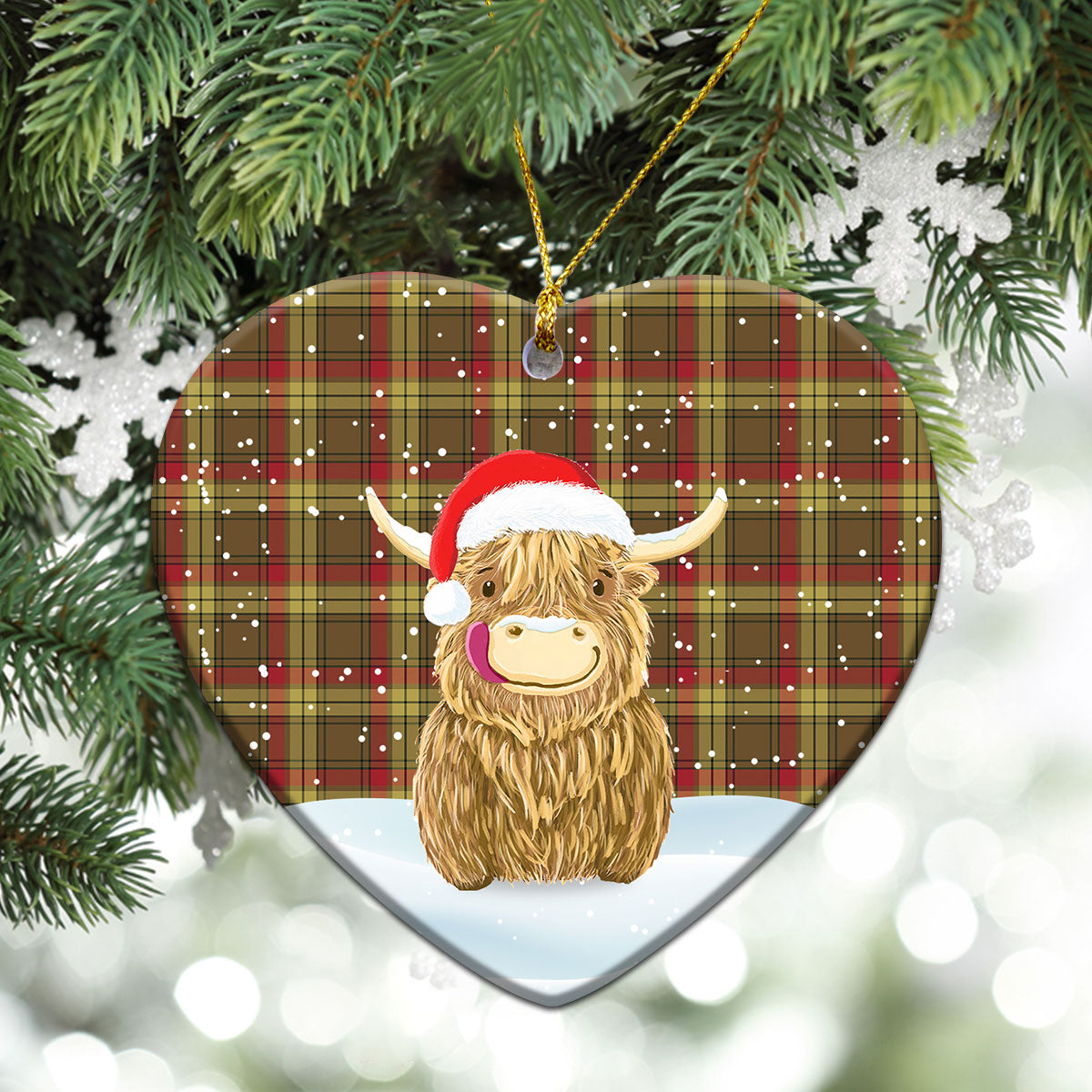 Clan MacMillan Old Weathered Tartan Christmas Ceramic Ornament Highland Cows Style XG28 MacMillan Old Weathered Tartan Tartan Ornament   