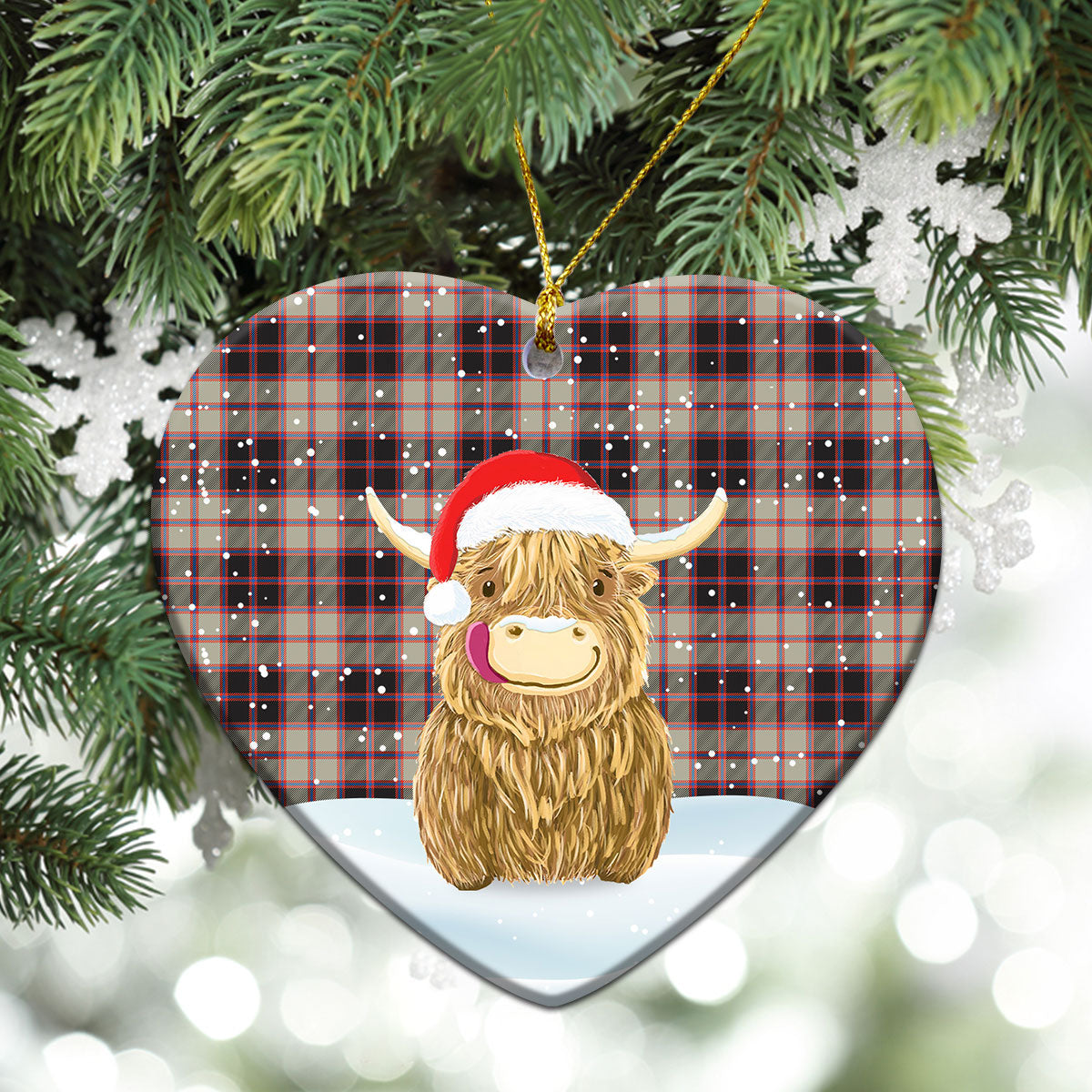 Clan MacPherson Hunting Ancient Tartan Christmas Ceramic Ornament Highland Cows Style AK68 MacPherson Hunting Ancient Tartan Tartan Ornament   