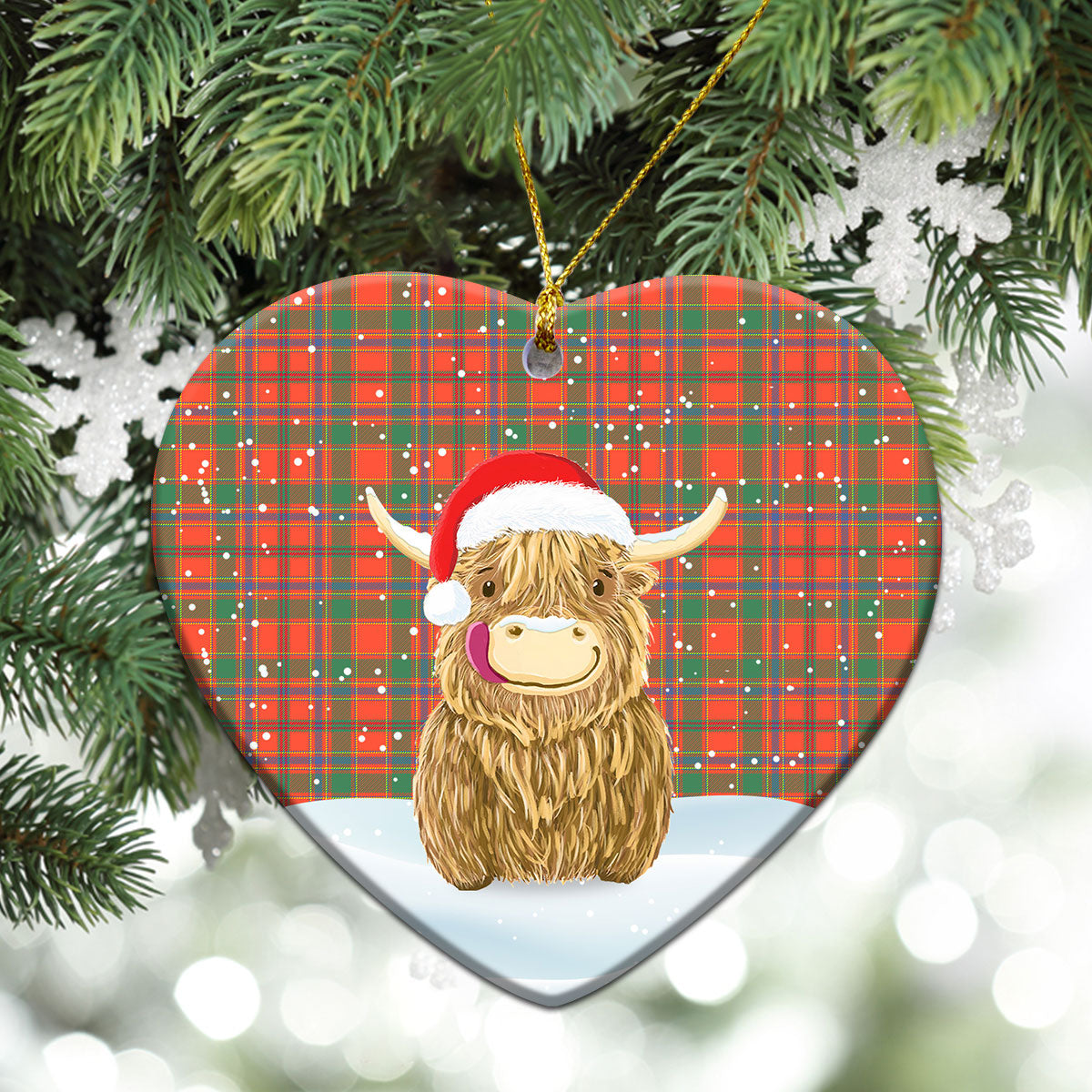 Clan Munro Ancient Tartan Christmas Ceramic Ornament Highland Cows Style JU85 Munro Ancient Tartan Tartan Ornament   