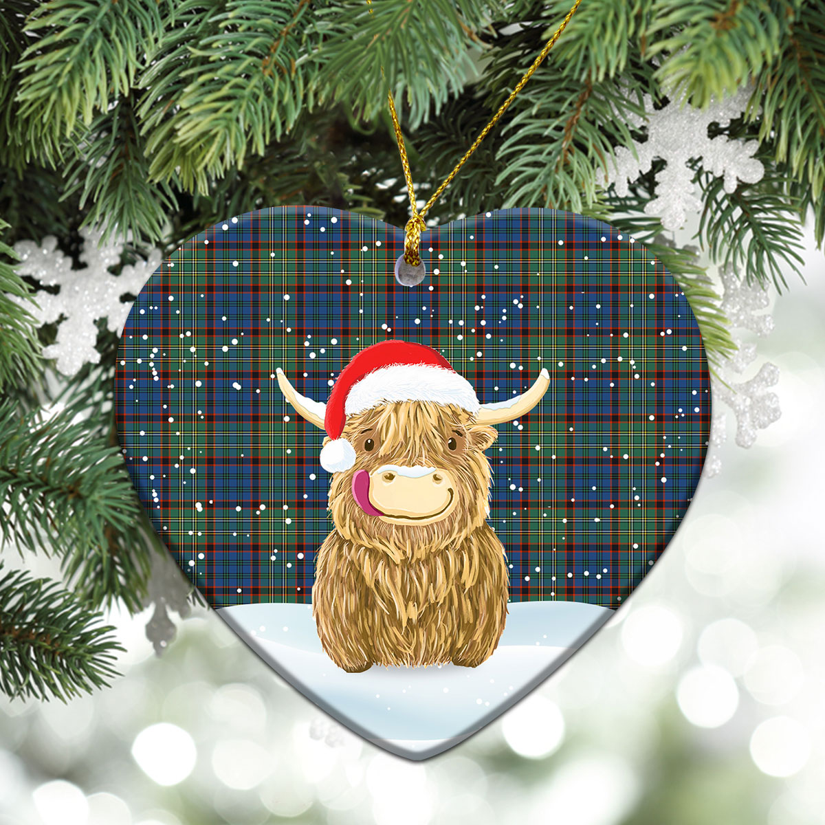 Clan Nicolson Hunting Ancient Tartan Christmas Ceramic Ornament Highland Cows Style SV53 Nicolson Hunting Ancient Tartan Tartan Ornament   