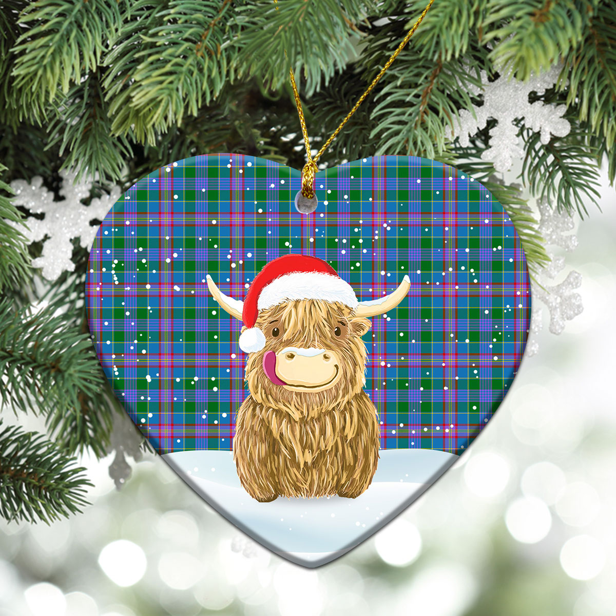 Clan Pitcairn Hunting Tartan Christmas Ceramic Ornament Highland Cows Style WT61 Pitcairn Hunting Tartan Tartan Ornament   