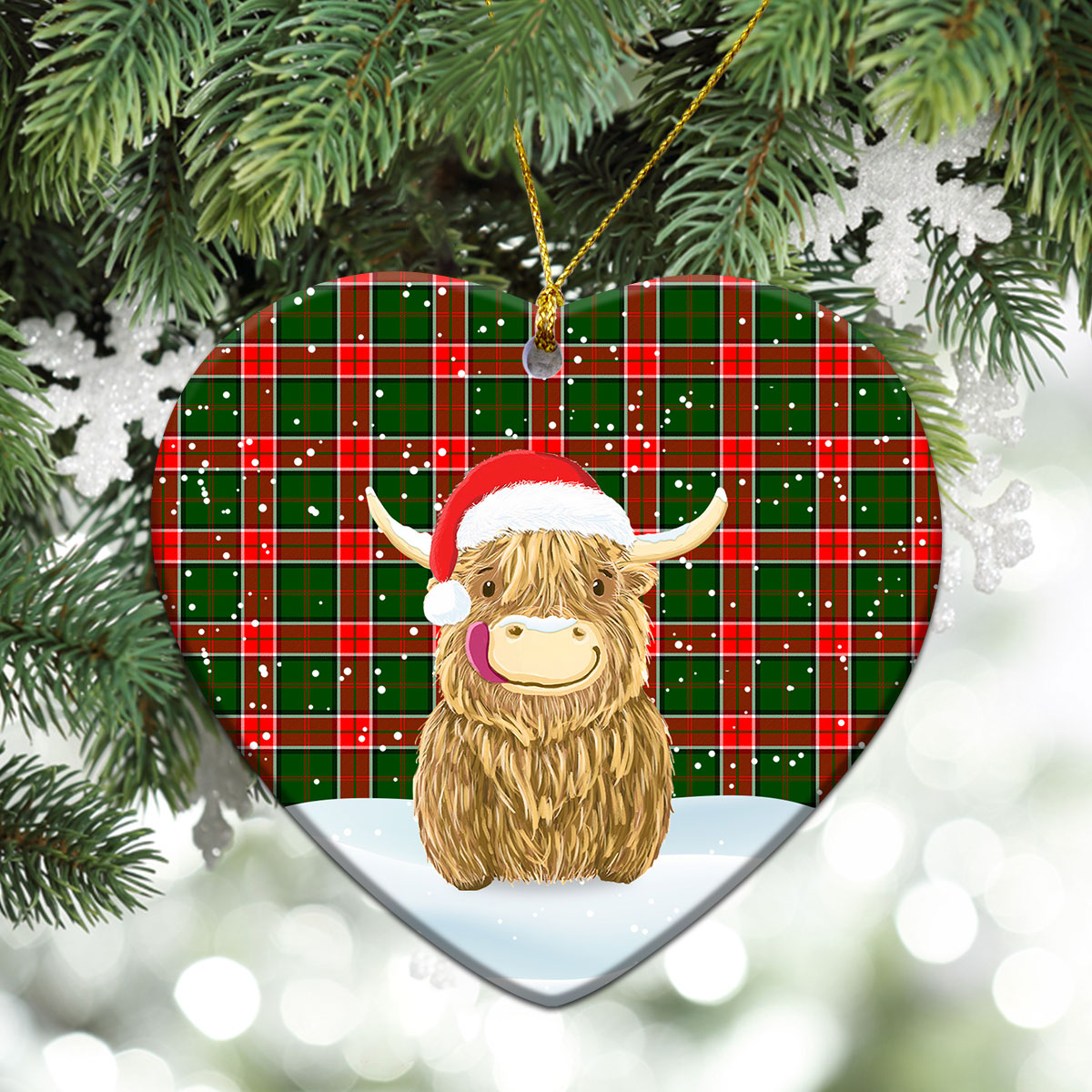 Clan Pollock Tartan Christmas Ceramic Ornament Highland Cows Style FP72 Pollock Tartan Tartan Ornament   