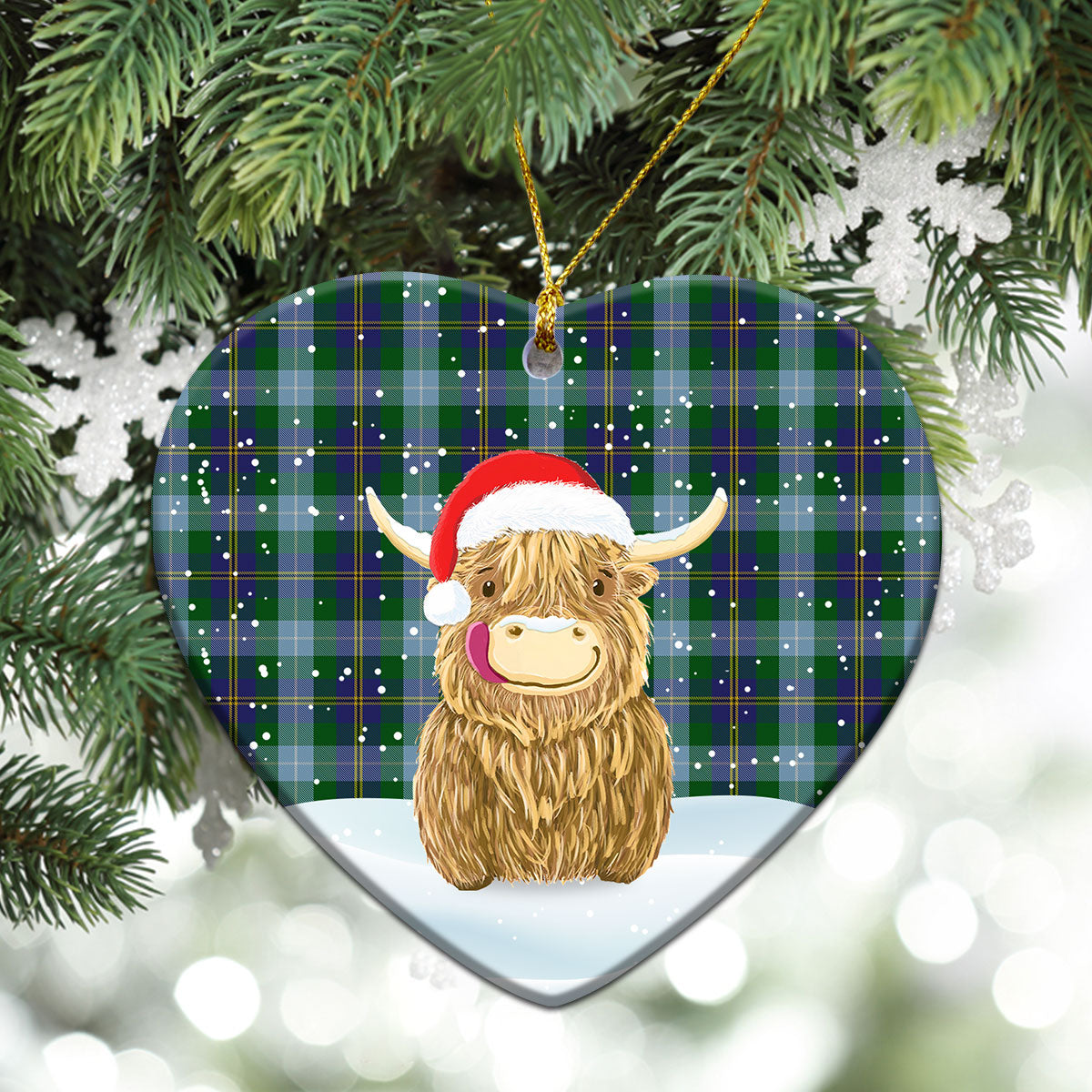 Clan Porteous Tartan Christmas Ceramic Ornament Highland Cows Style QI31 Porteous Tartan Tartan Ornament   