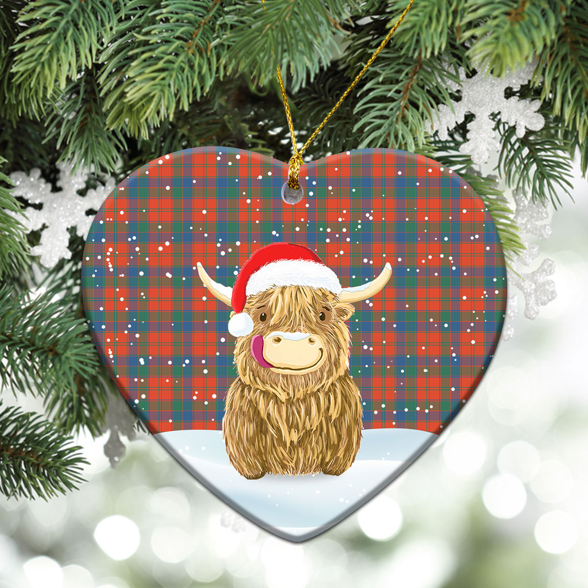 Clan Robertson Ancient Tartan Christmas Ceramic Ornament Highland Cows Style LO83 Robertson Ancient Tartan Tartan Ornament   