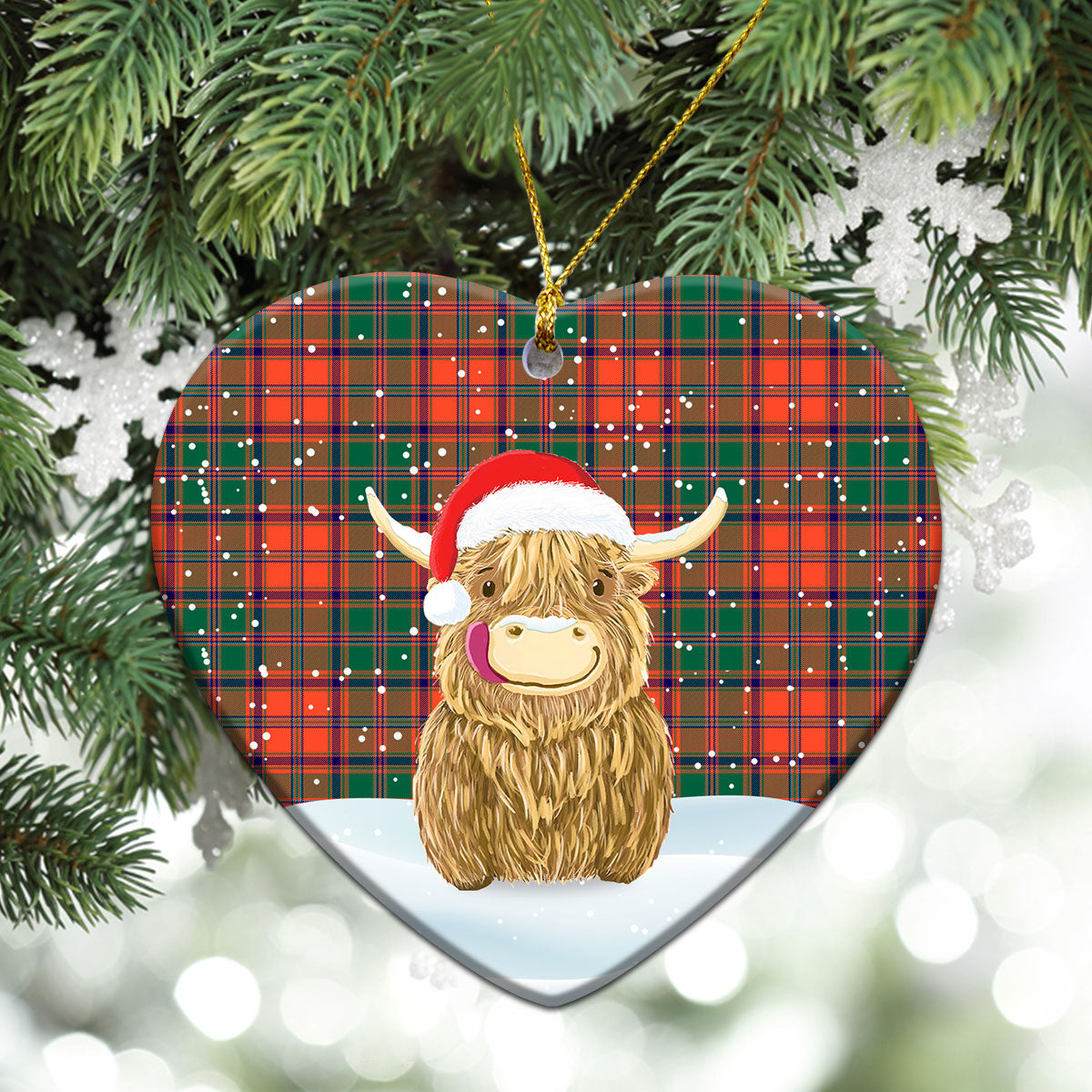 Clan Stewart of Appin Ancient Tartan Christmas Ceramic Ornament Highland Cows Style PE34 Stewart of Appin Ancient Tartan Tartan Ornament   