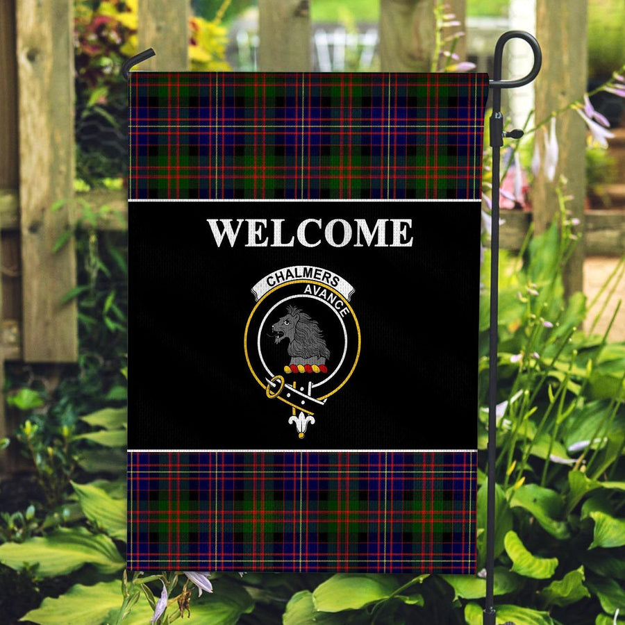 Clan Chalmers Tartan Crest Black Garden Flag