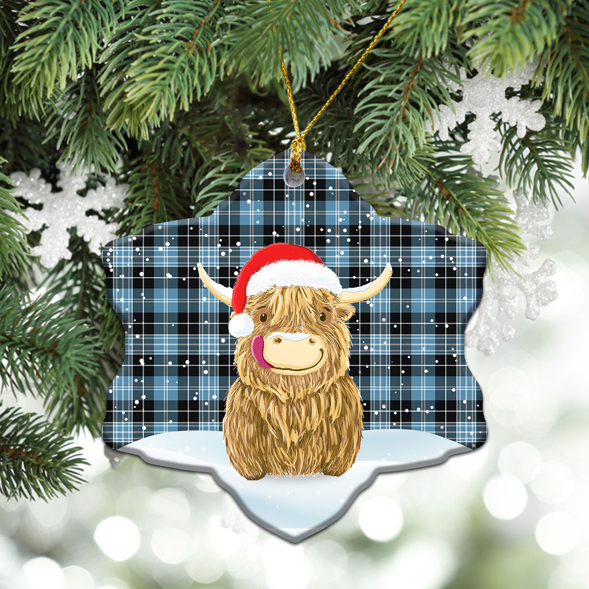 Clan Clark Ancient Tartan Christmas Ceramic Ornament Highland Cows Style WU20 Clark Ancient Tartan Tartan Ornament   