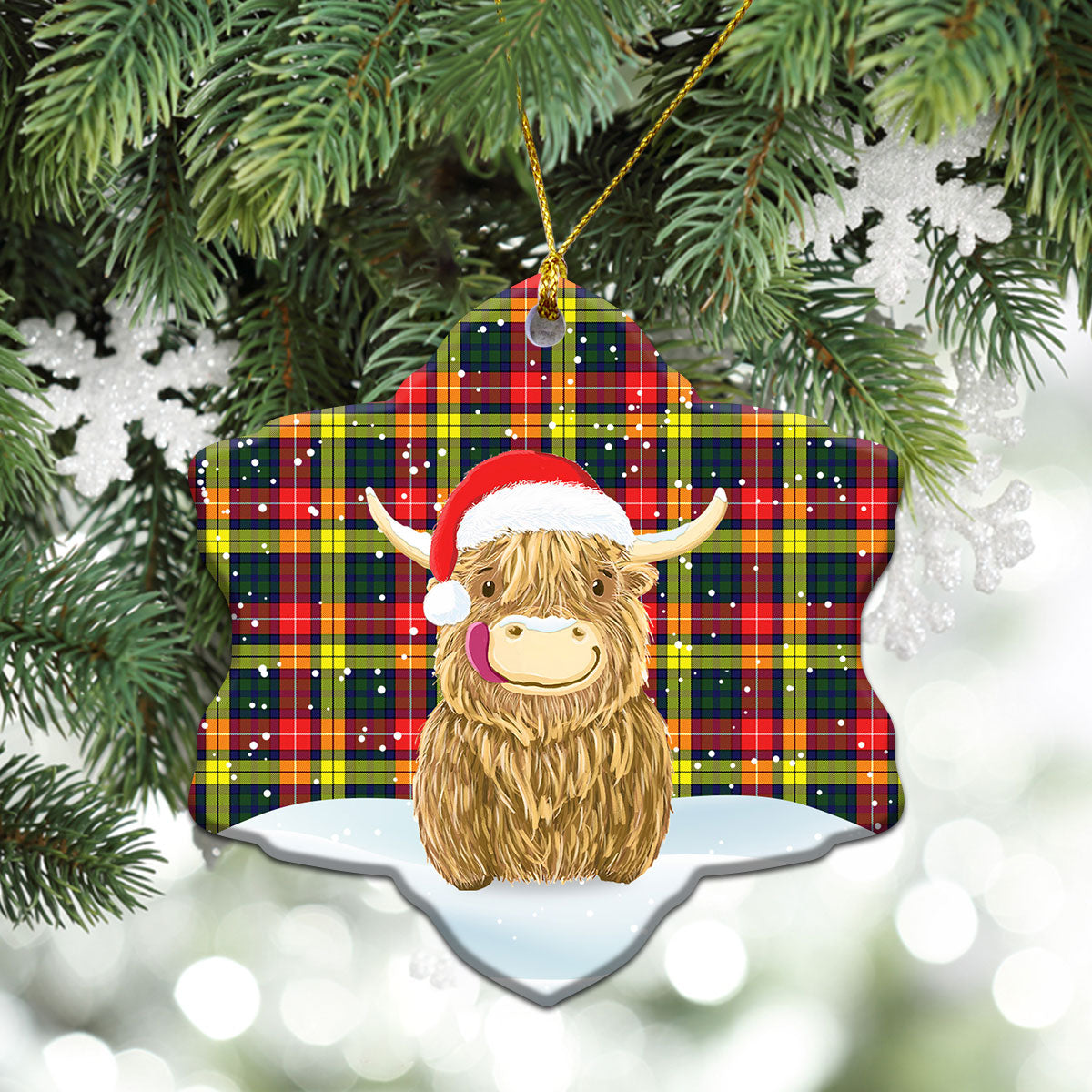 Clan Dewar Tartan Christmas Ceramic Ornament Highland Cows Style CR45 Dewar Tartan Tartan Ornament   