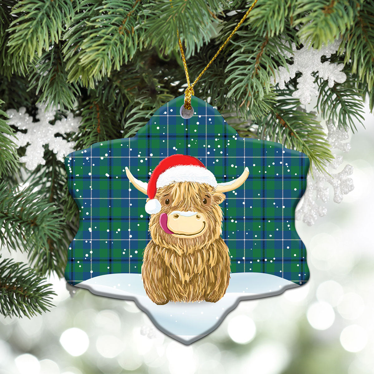Clan Douglas Ancient Tartan Christmas Ceramic Ornament Highland Cows Style OC67 Douglas Ancient Tartan Tartan Ornament   