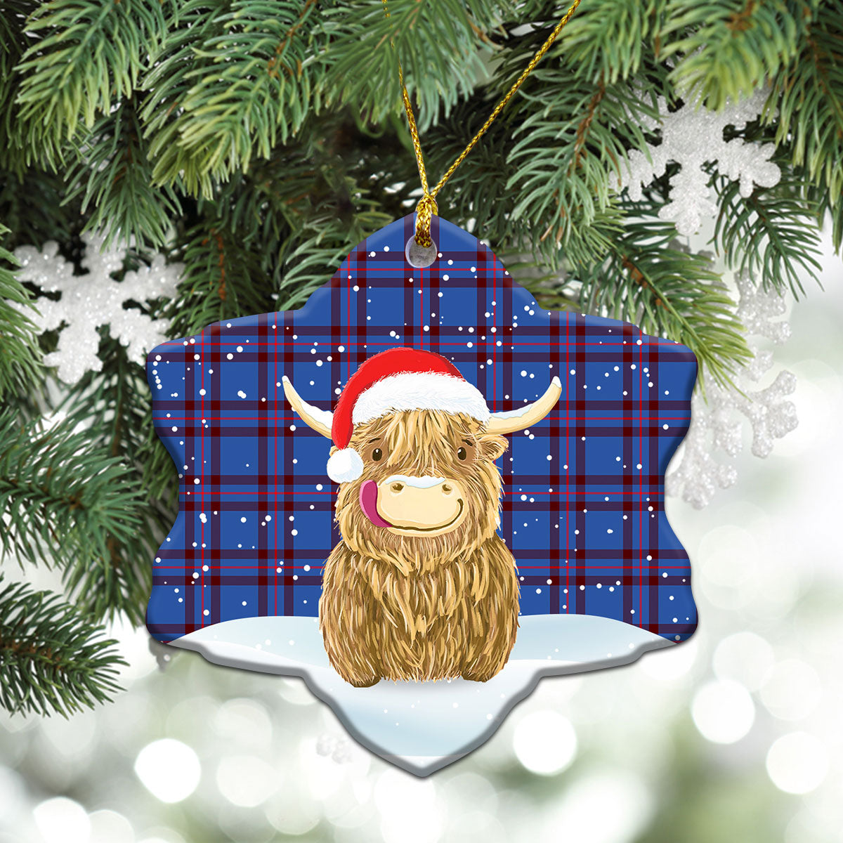 Clan Elliott Modern Tartan Christmas Ceramic Ornament Highland Cows Style CJ39 Elliott Modern Tartan Tartan Ornament   