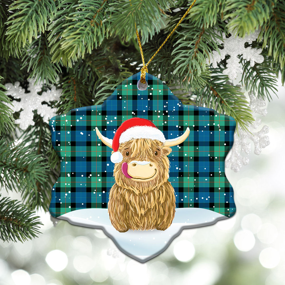 Clan Gunn Ancient Tartan Christmas Ceramic Ornament Highland Cows Style YA83 Gunn Ancient Tartan Tartan Ornament   