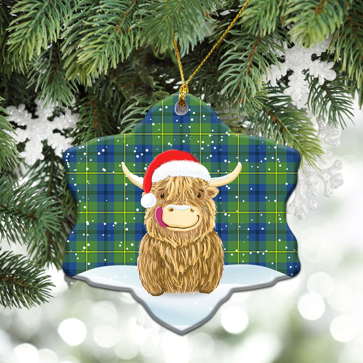 Clan Johnstone Ancient Tartan Christmas Ceramic Ornament Highland Cows Style JB59 Johnstone Ancient Tartan Tartan Ornament   