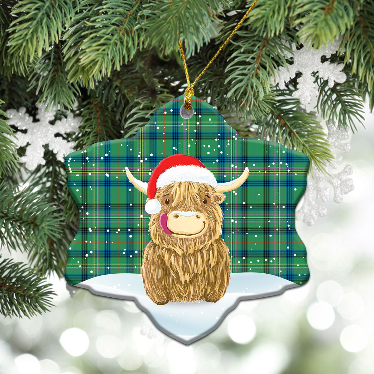 Clan Kennedy Ancient Tartan Christmas Ceramic Ornament Highland Cows Style KI65 Kennedy Ancient Tartan Tartan Ornament   
