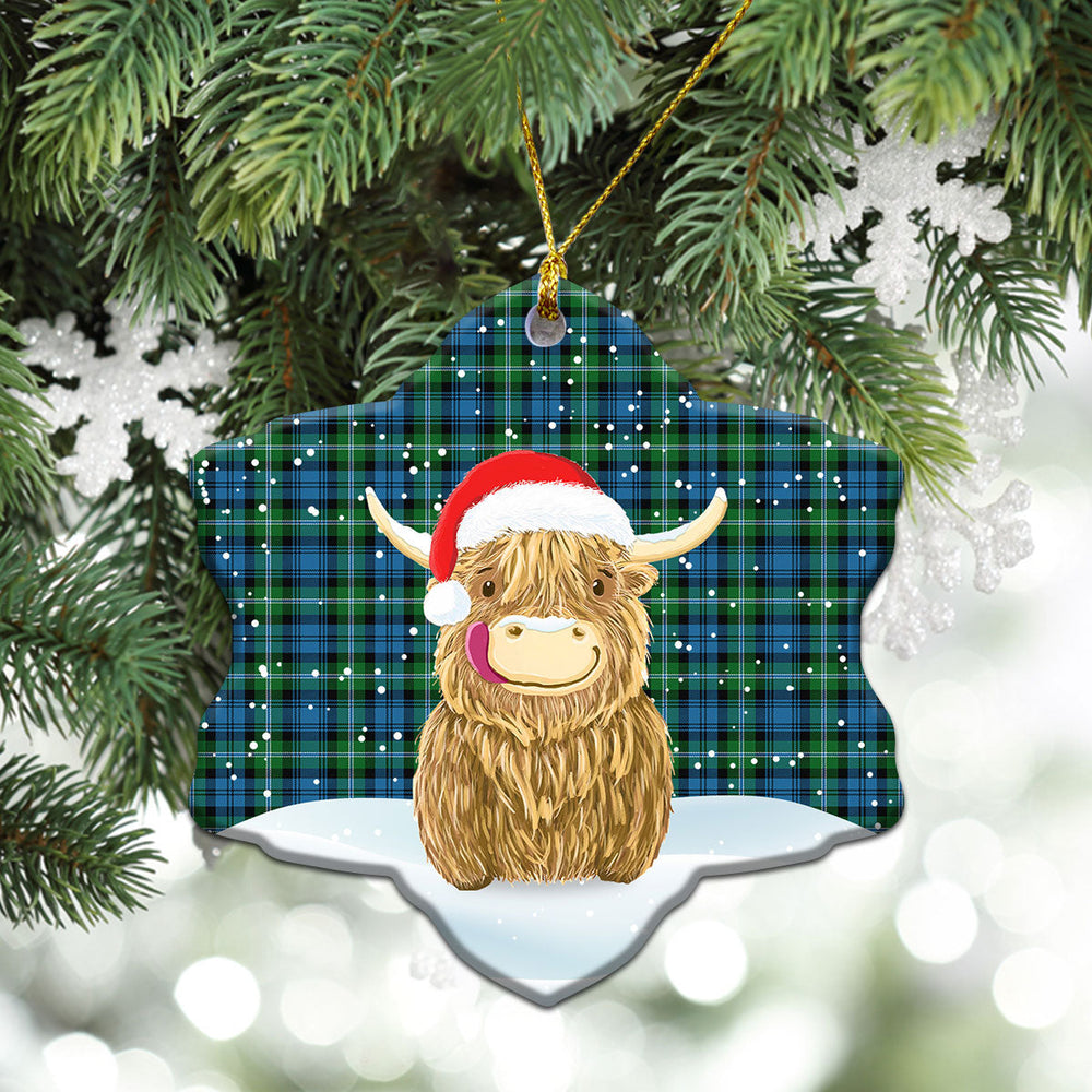 Clan Lyon Tartan Christmas Ceramic Ornament Highland Cows Style GQ43 Lyon Tartan Tartan Ornament   