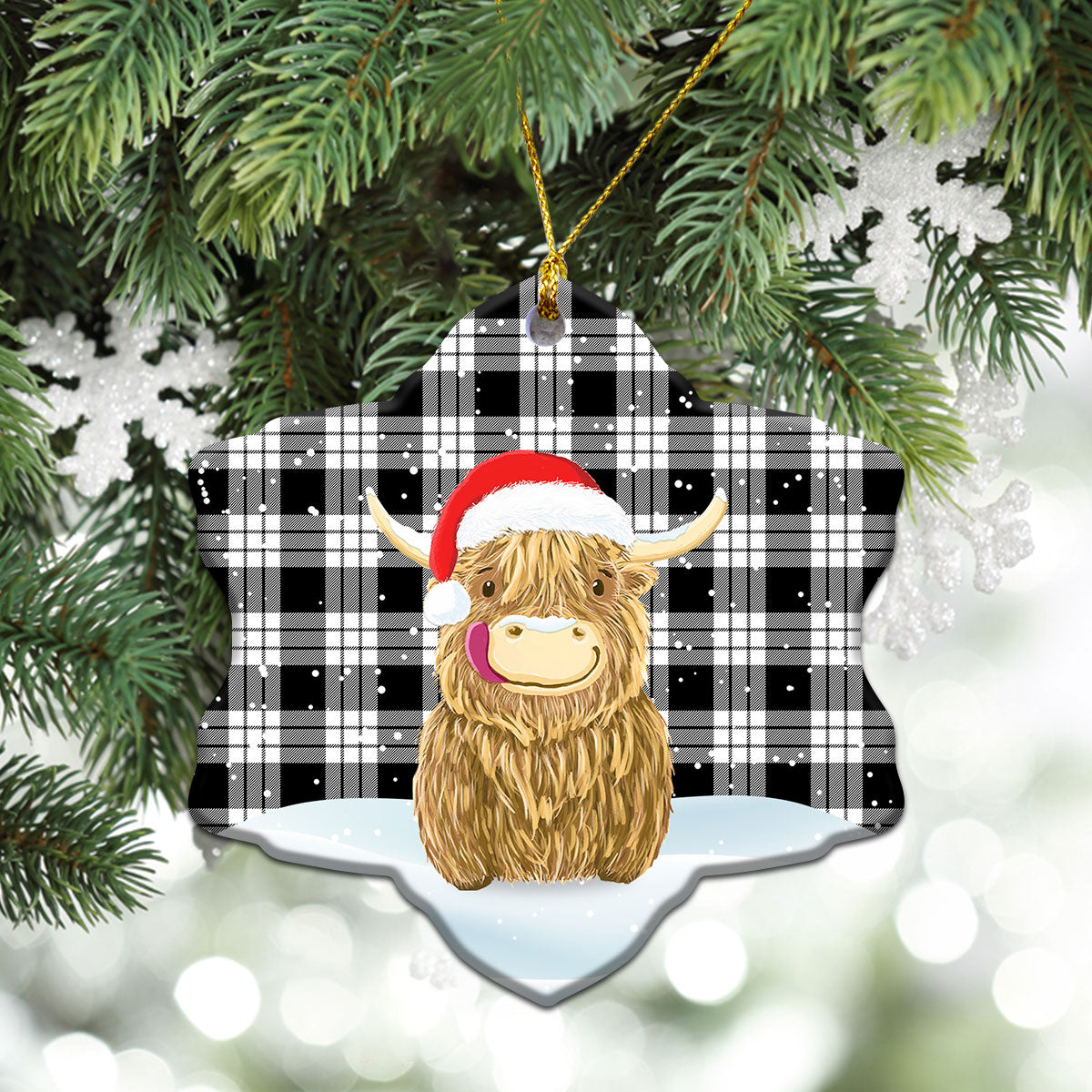Clan MacFarlane Black _ White Tartan Christmas Ceramic Ornament Highland Cows Style TJ33 MacFarlane Black _ White Tartan Tartan Ornament   