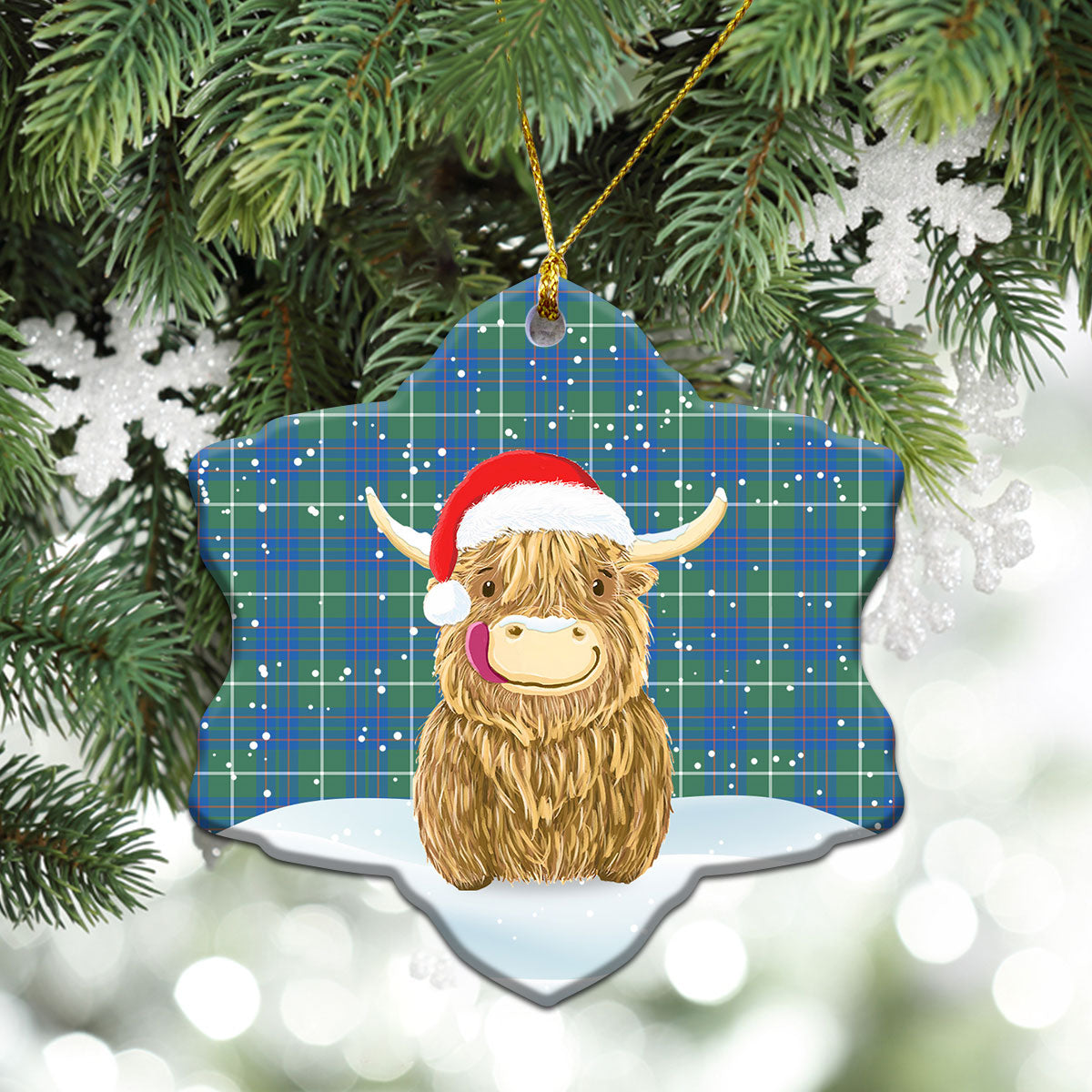 Clan MacIntyre Hunting Ancient Tartan Christmas Ceramic Ornament Highland Cows Style HA48 MacIntyre Hunting Ancient Tartan Tartan Ornament   
