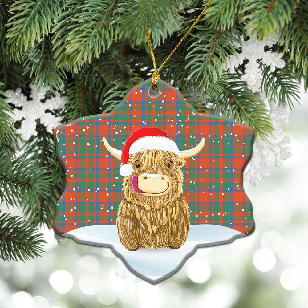 Clan MacKintosh Ancient Tartan Christmas Ceramic Ornament Highland Cows Style BF59 MacKintosh Ancient Tartan Tartan Ornament   