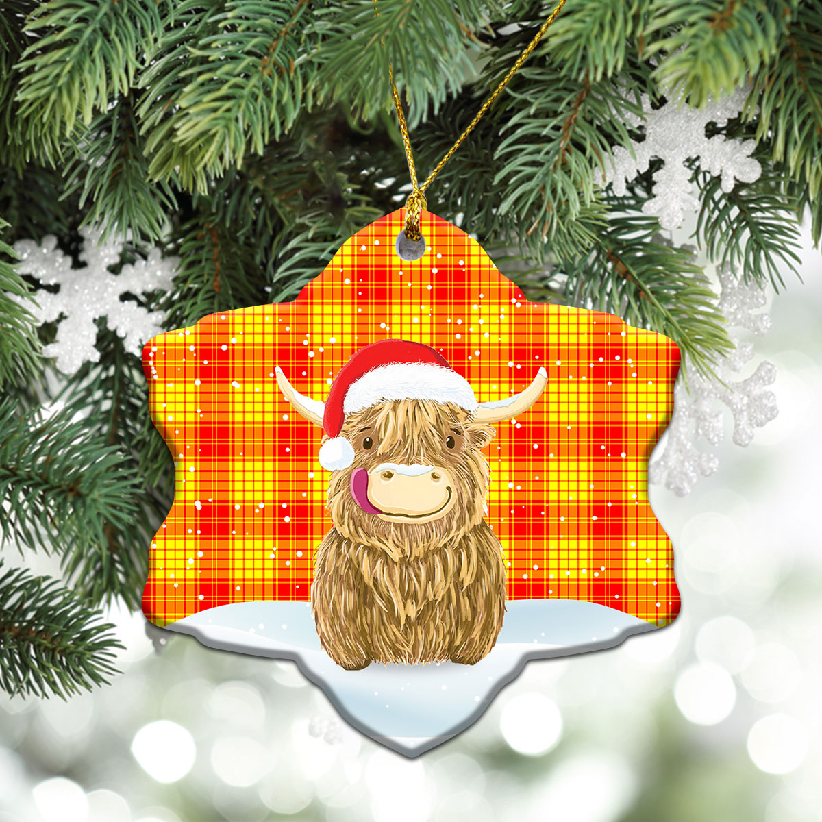 Clan MacMillan Tartan Christmas Ceramic Ornament Highland Cows Style TZ51 MacMillan Tartan Tartan Ornament   