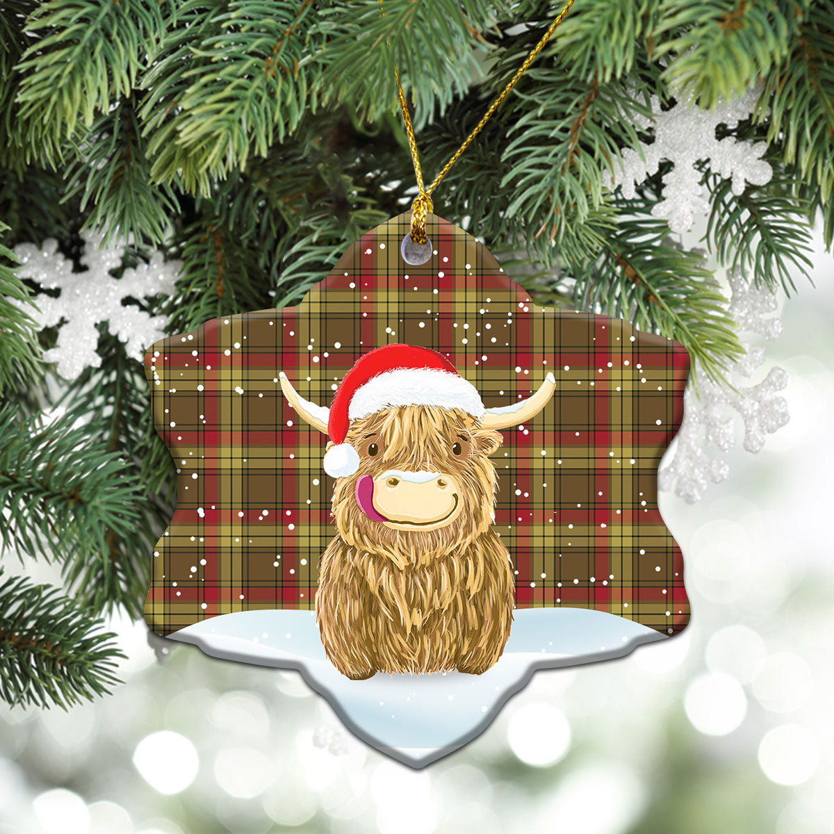 Clan MacMillan Old Weathered Tartan Christmas Ceramic Ornament Highland Cows Style XG28 MacMillan Old Weathered Tartan Tartan Ornament   