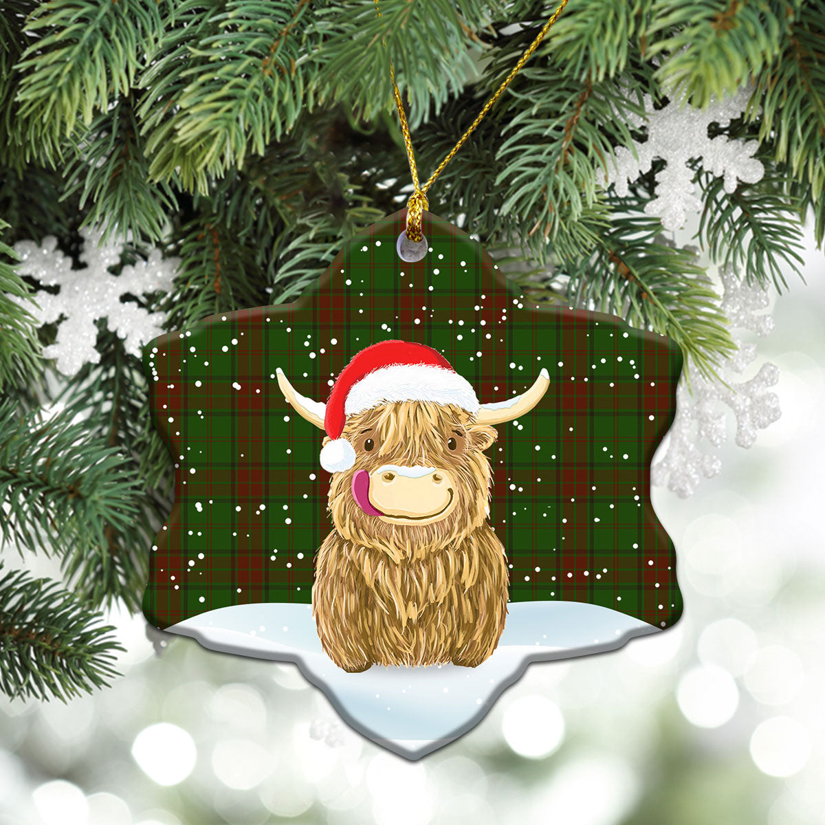 Clan Maxwell Hunting Tartan Christmas Ceramic Ornament Highland Cows Style MD29 Maxwell Hunting Tartan Tartan Ornament   