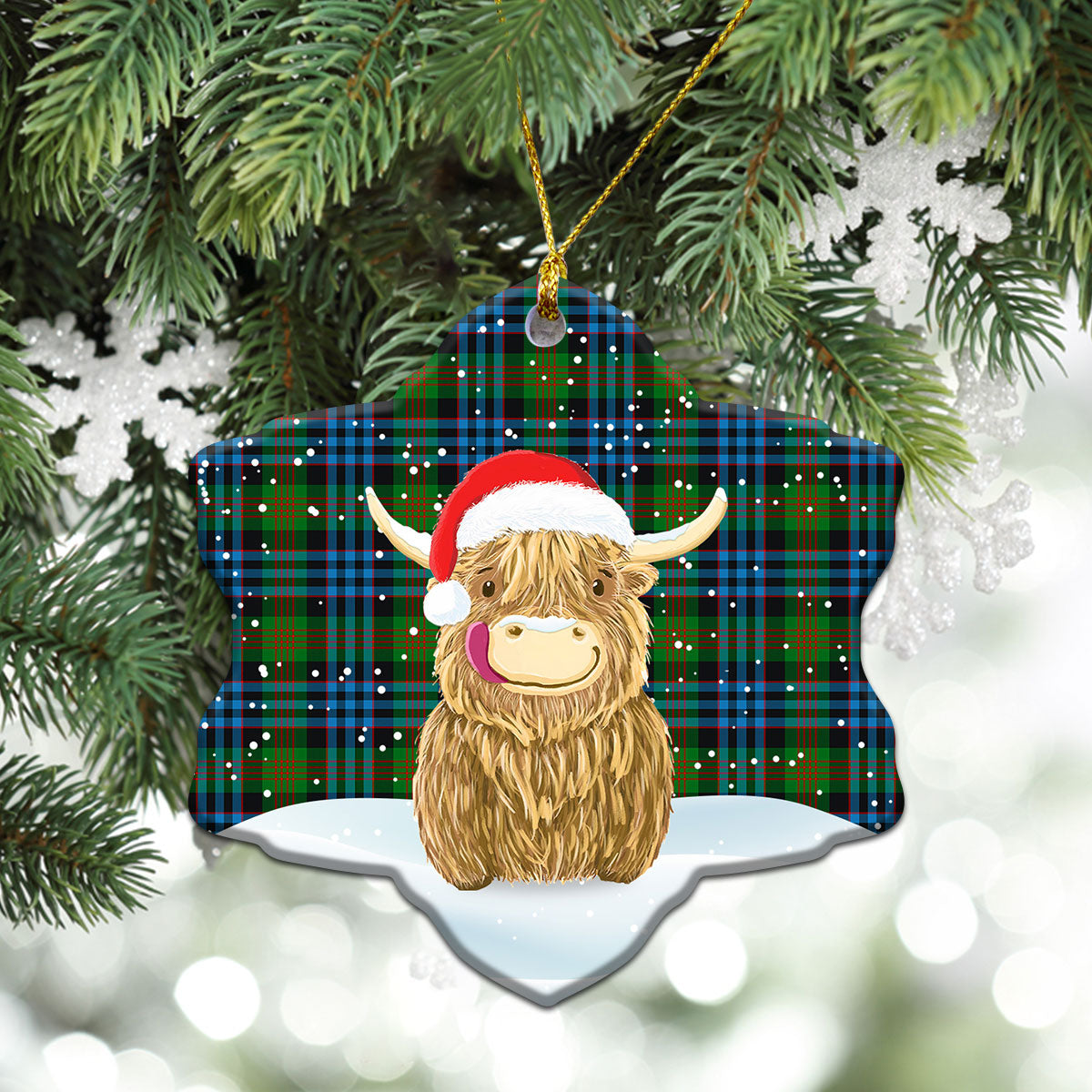 Clan Newlands Tartan Christmas Ceramic Ornament Highland Cows Style FO95 Newlands Tartan Tartan Ornament   
