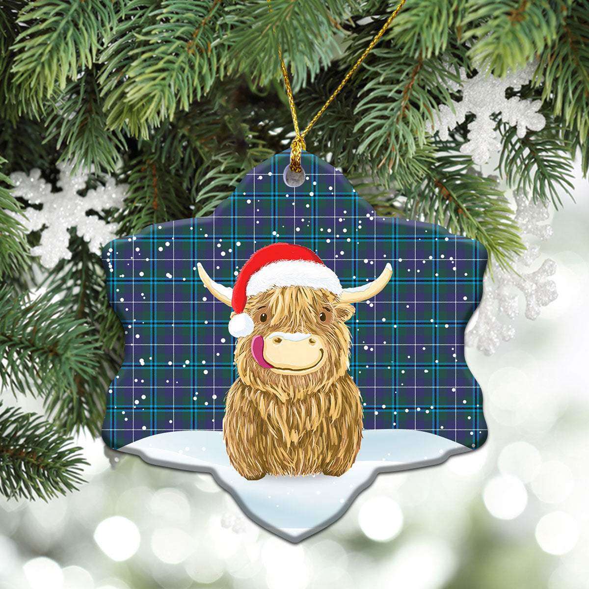 Clan Sandilands Tartan Christmas Ceramic Ornament Highland Cows Style BJ17 Sandilands Tartan Tartan Ornament   