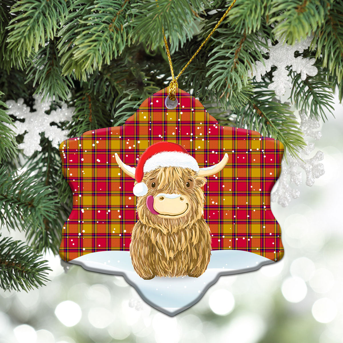 Clan Scrymgeour Tartan Christmas Ceramic Ornament Highland Cows Style OQ21 Scrymgeour Tartan Tartan Ornament   