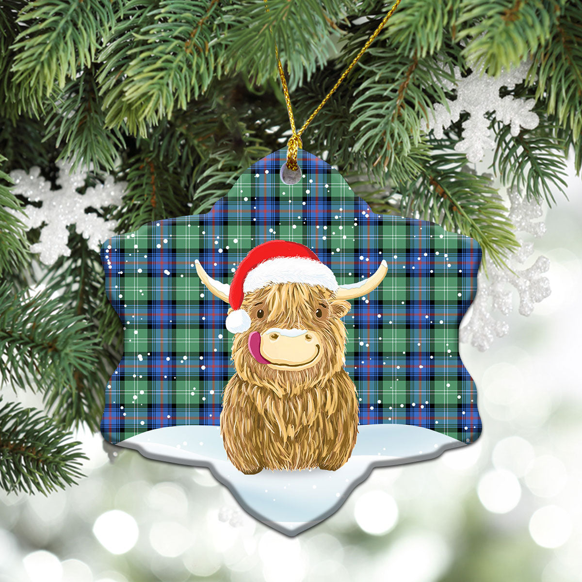 Clan Sutherland Old Ancient Tartan Christmas Ceramic Ornament Highland Cows Style JA87 Sutherland Old Ancient Tartan Tartan Ornament   