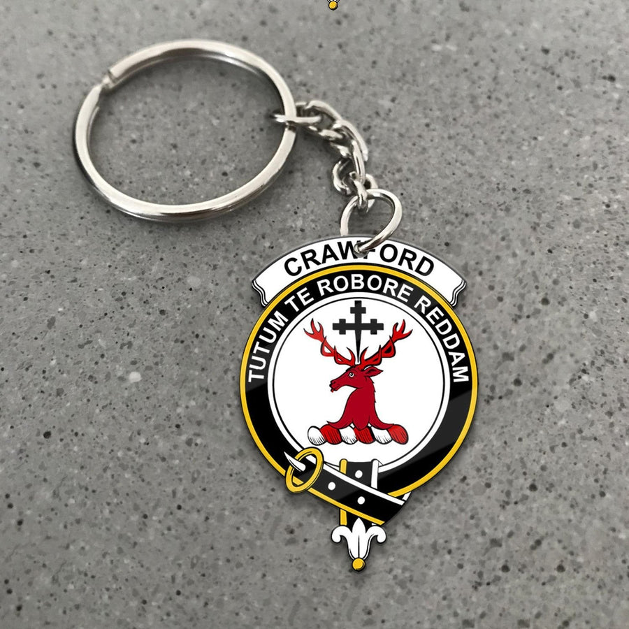 Clan Crawford Tartan Crest Keychain