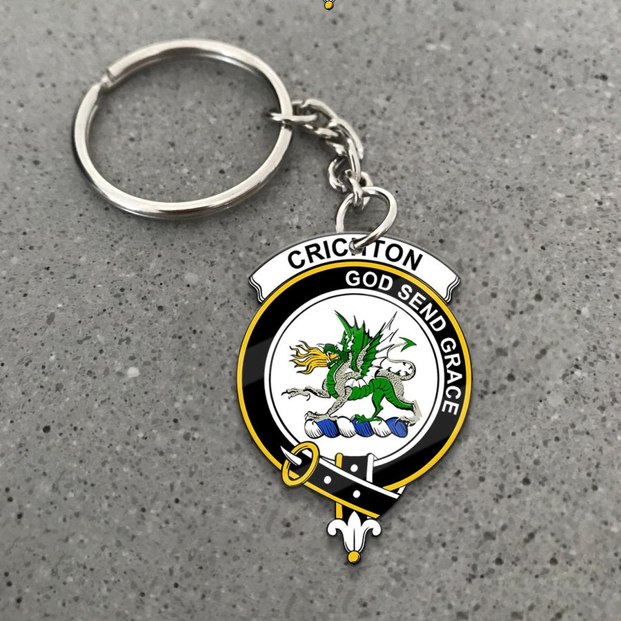 Clan Crichton District Tartan Crest Keychain