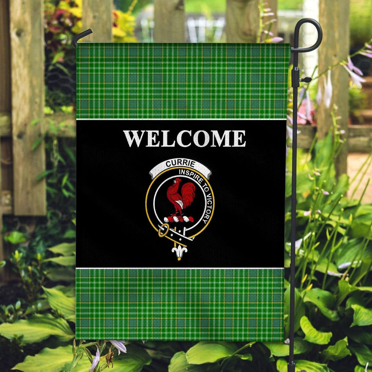 Clan Currie Tartan Crest Black Garden Flag CA49 Clan Currie Tartan Today   