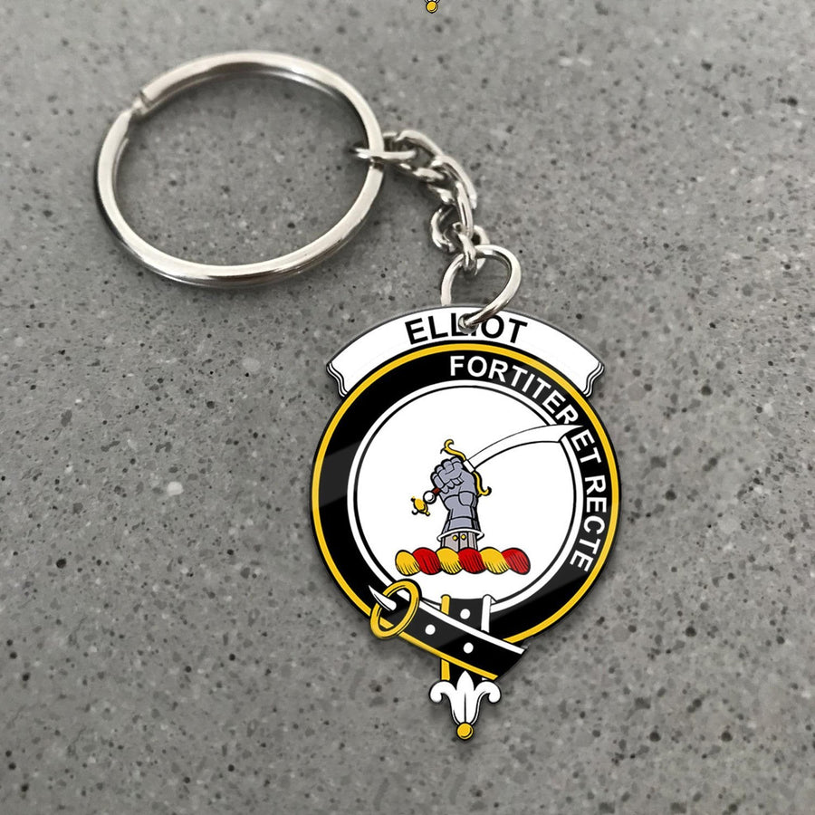 Clan Elliot Tartan Crest Keychain