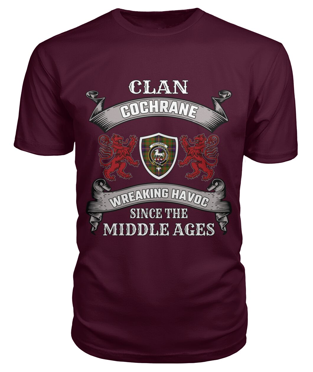 Clan Cochrane Family Tartan 2D T-ShirtPB62 Cochrane Tartan 2D T-Shirt Tartan T-Shirt Maroon S Cochrane Tartan 2D T-Shirt