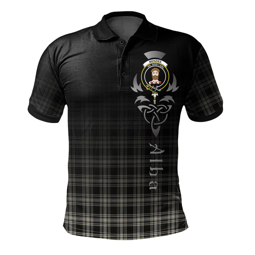 Clan Menzies Black _ White Ancient Tartan Polo Shirt - Alba Celtic Style MJ51 Menzies Black _ White Ancient Tartan Tartan Polo   