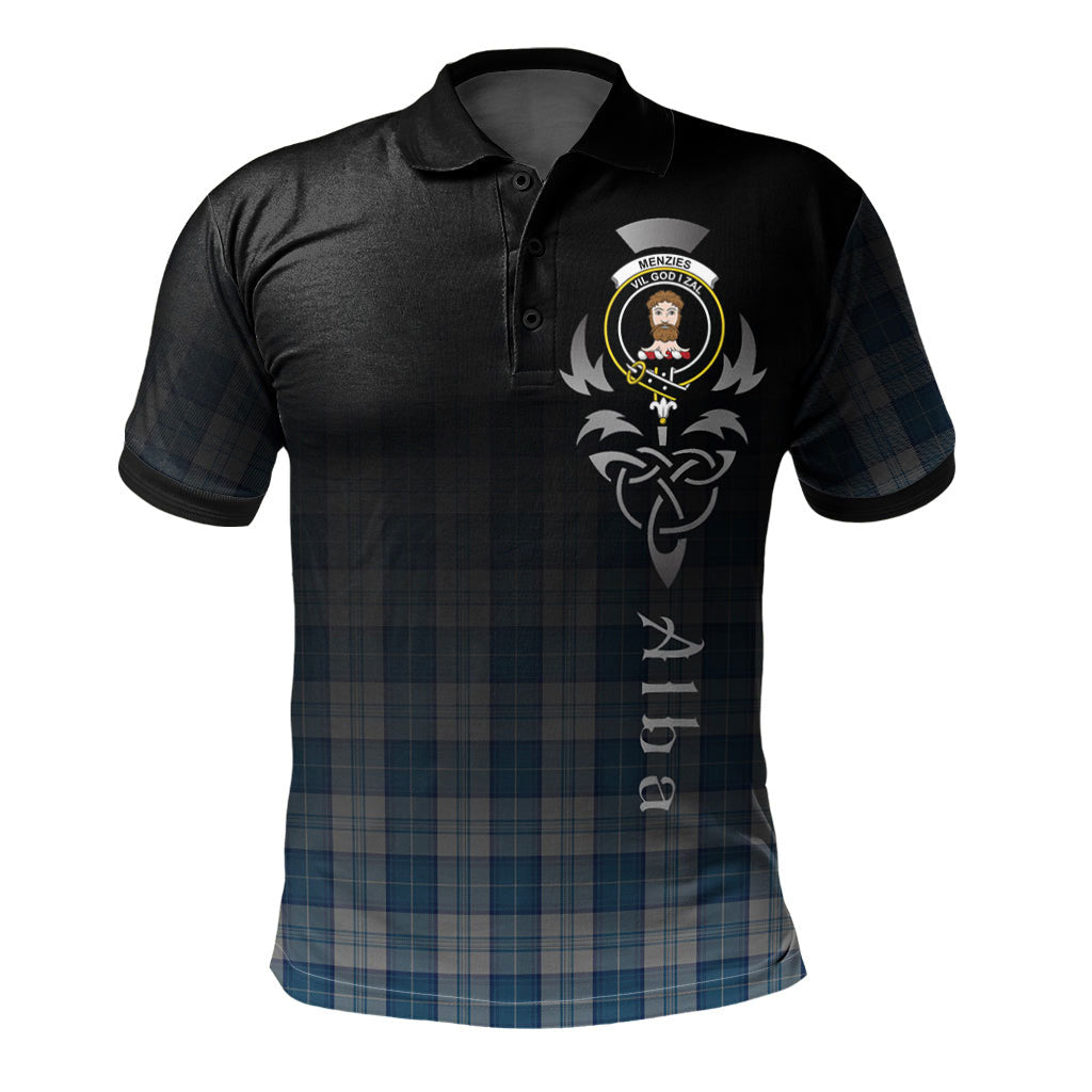 Clan Menzies Dress Blue and White Tartan Polo Shirt - Alba Celtic Style ZI34 Menzies Dress Blue and White Tartan Tartan Polo   