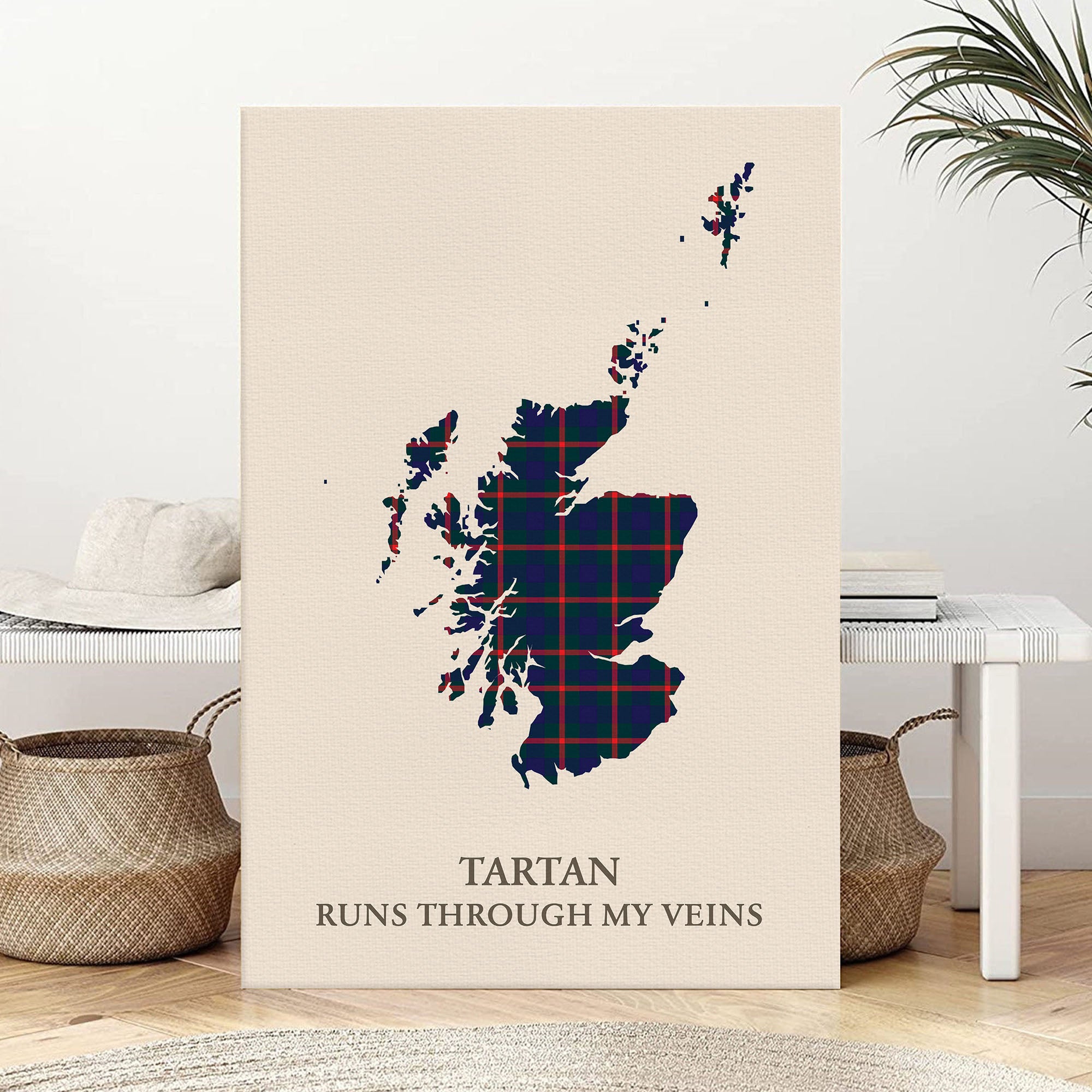 Clan Agnew Modern Tartan Scotland Map Canvas “Tartan Runs Through My Veins” Wall Art CZ16