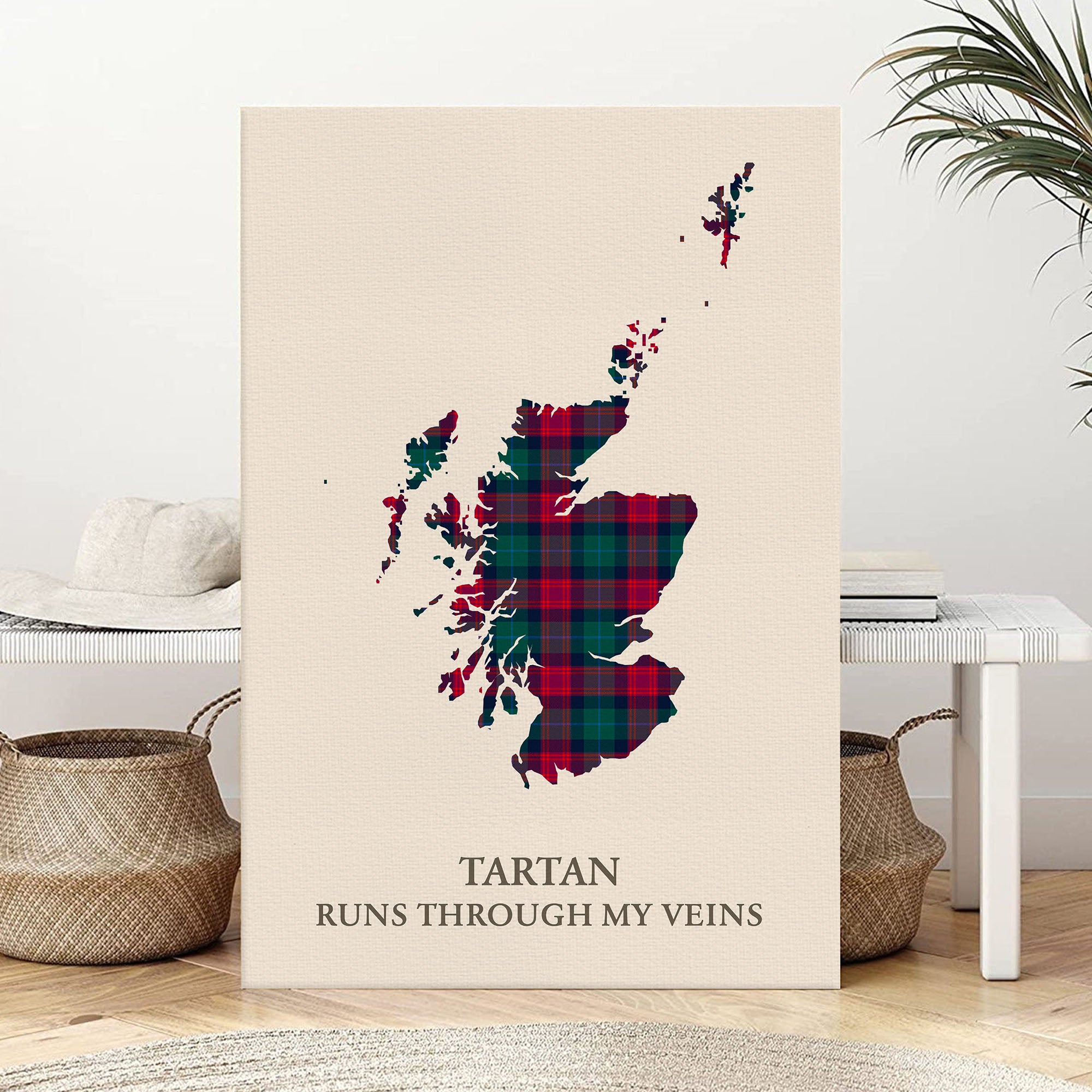 Clan Akins Tartan Scotland Map Canvas “Tartan Runs Through My Veins” Wall Art NU37