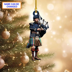 Allison Ancient Tartan Bagpipe Ornament with Custom Name