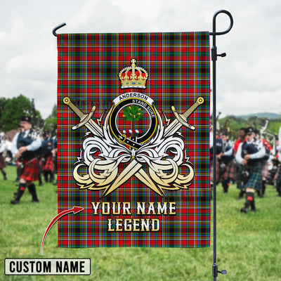 Custom Name Clan Anderson of Arbrake Tartan Garden Flag with Clan Crest and the Golden Sword of Courageous Legacy IY31