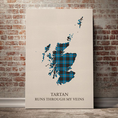 Clan Angus Ancient Tartan Scotland Map Canvas “Tartan Runs Through My Veins” Wall Art QS36