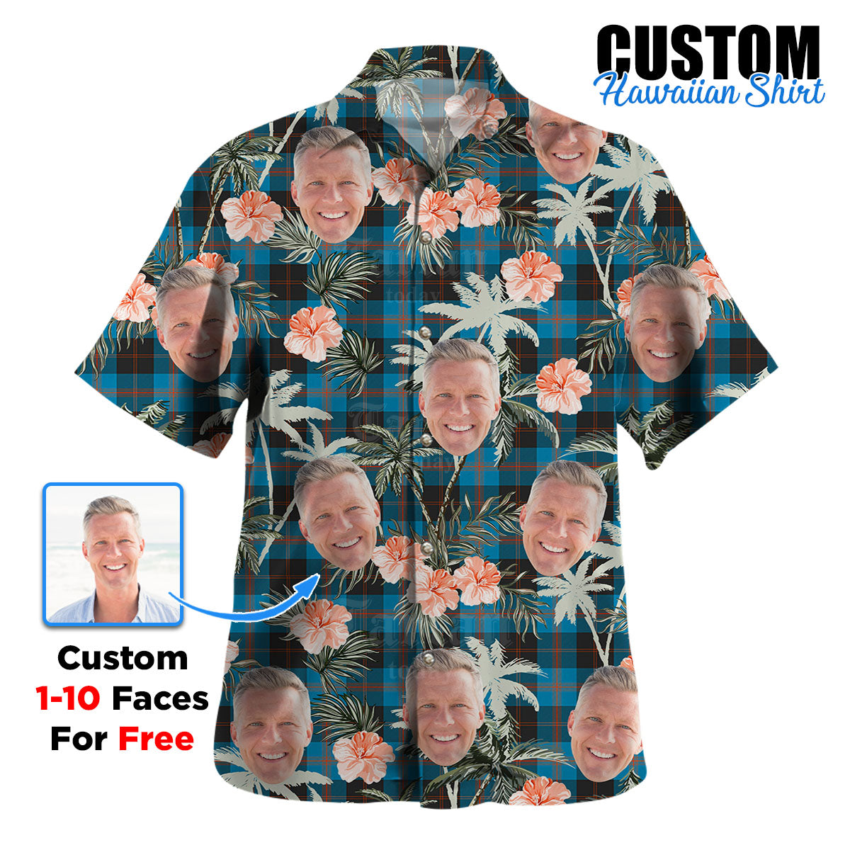 Clan Angus Ancient Tartan Custom Face Hawaiian Shirt – Unisex Gift for Family Members, Summer Party SE55 Angus Ancient Tartan Tartan Hawaii Shirt