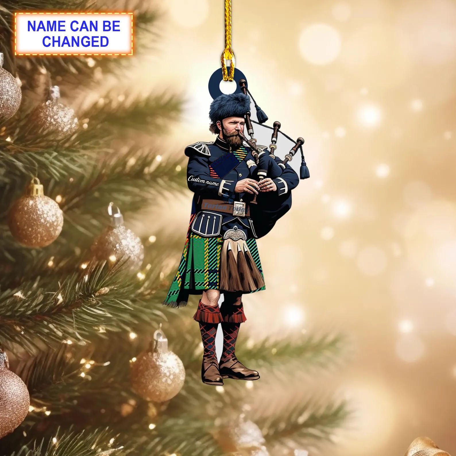 Antrim Irish County Ancient Tartan Bagpipe Ornament with Custom Name