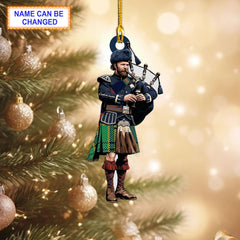Antrim Irish County Ancient Tartan Bagpipe Ornament with Custom Name